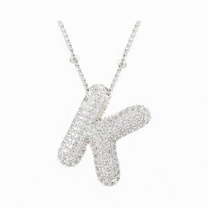 Bling Bubble Initial K Letter Pendant Necklace